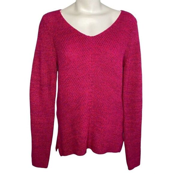 Style & Co Sweater Top Women's SMALL Red Pink Purple V-Neck Oversize Relaxed NEW - Picture 1 of 9